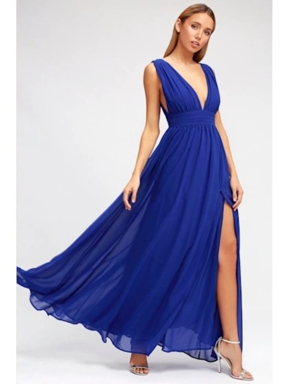 Lulus Maxi Dress Size Medium Heavenly Hues Royal Blue V Neck Fully lined - Picture 4 of 16